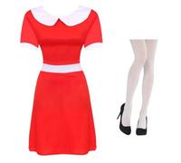 Adults Red Dress with White Collar & White Tights - Classic Book Character Costume Set for Women - Ideal for Book Week, Fancy Dress, Halloween & School Plays - Large