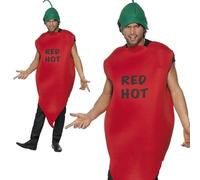 Adult's Red Hot Chilli Pepper Costume Mexican Stag Do Party Fancy Dress Outfit