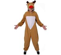 Adults Reindeer Costume - Brown Zip Up Jumpsuit With Reindeer Face Hood - Adults Christmas Fancy Dress All-In-One Xmas Outfit Rudolph Santa'S Helper Rudolf Reindeer (Size: Medium)