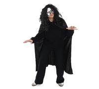 Adults Rival Chocolate Maker Costume - Black Cape, Black Crimped Wig, Silver Mask - Adults Halloween Fancy Dress Costume
