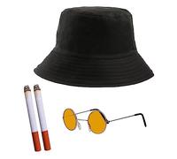 Adults Rock Band Accessory Set - Black Bucket Hat, Round Orange Glasses, 2 Fake Cigarettes - Adults 4-Piece Music Best of British Party Fancy Dress Costume Accessory Set
