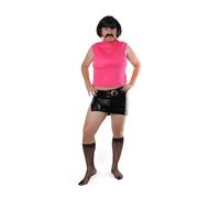 Adults Rock Queen Housewife Costume - Medium - Pink Sleeveless Top, Black Skirt, Stockings, Clip-on Earrings - Mens Funny 80s Music Icon Stag Do Fancy Dress Costume