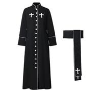 Adults Roman Clergy Cassock Robe for Women Pulpit Anglican Priest Liturgical Vestment Preacher Chasubles Costume with Belt (X-Large, Black)