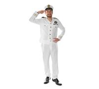 Adults Sailor Costume - XX-Large - White Top with Epaulettes and Gold Details, Matching Trousers, White & Gold Captain's Hat - Mens Sea Captain Fancy Dress Costume