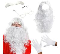 Adults Santa Accessory - White Wig & Beard, Gloves, Half-Moon Glasses, White Eyebrows - Mens Father Christmas Festive Xmas Fancy Dress Costume Accessory