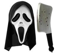 Adults Screamer Ghost Mask and Bloody Cleaver Accessory Set For Costume - Horror Halloween Costume Props for Men and Women - Scary Killer Movie Fancy Dress Outfit