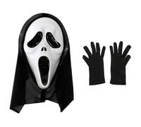 Adults Screamer Mask & Gloves Set - Ghost Face Halloween Accessory Kit for Horror Themed Fancy Dress