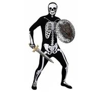 Adults Screaming Skeleton Meme Costume | 3 Pcs | Skinsuit, Sword & Shield - Small