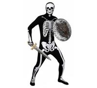 Adults Screaming Skeleton Meme Costume - Full Body Skeleton Skinsuit with Sword & Shield - Funny Viral Fancy Dress Outfit for Halloween Party Cosplay Events