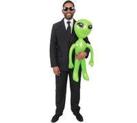 Adults Secret Agent Costume - Black Suit Jacket, Trousers, Tie & Sunglasses with Inflatable Green Alien - Mens Complete Fancy Dress Outfit for Halloween, Stag Dos & Themed Parties