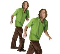 Adults Shaggy Costume Mens Scooby Doo Cartoon Fancy Dress Outfit + Wig