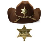 Adults Sheriff Accessory Set | 2 Pcs | Brown Hat & Gold Badge