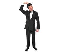 Adults Silent Movie Star Costume - Black Suit, Matching Bowtie, Bowler Hat, Black Eyebrows and Moustache - Mens 30s Comedian Entertainer Fancy Dress Costume
