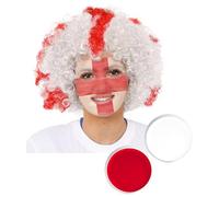 Adults Six Nations Wig and Facepaint Set - England Flag Afro Wig, Red & White Facepaint - Mens Womens Rugby English Sports Team Supporters Fancy Dress Costume Accessory Set
