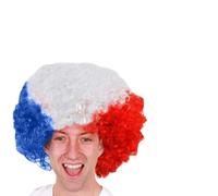 Adults Six Nations Wig and Facepaint Set - France Flag Afro Wig, Blue, White & Red Facepaint - Mens Womens Rugby French Sports Team Supporters Fancy Dress Costume Accessory Set