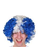 Adults Six Nations Wig and Facepaint Set - Scotland Flag Afro Wig, Blue & White Facepaint - Mens Womens Rugby Scottish Sports Team Supporters Fancy Dress Costume Accessory Set