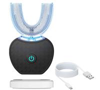 Adults Sonic Electric 360° U-Toothbrush, 360° Automatic Cleaning Toothbrush, Ultrasonic Wireless Electric Tooth, Cleaning Oral Care Tool with Food Grade Silicone Brush Head(Black)