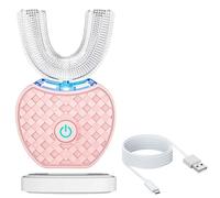 Adults Sonic Electric 360° U-Toothbrush, 360° Automatic Cleaning Toothbrush, Ultrasonic Wireless Electric Tooth, Cleaning Oral Care Tool with Food Grade Silicone Brush Head(Pink)