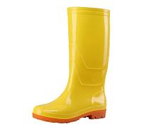 Adults Sports Wellington Boots Women's Glossy Rain Boot Warm Mens Ladies Unisex Wellies Short Mid Calf for Outdoors Garden Walking Yellow