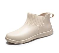 Adults Sports Wellington Boots Women's Glossy Rain Boot Wellies Waterproof Short for Wider Calf Fitting Mens Mid Non-Slip Walking Beige