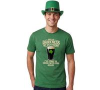 Adults St Patricks Day Costume - Medium - Green T-Shirt with Beige "Hello Darkness" Print, Green Irish Buckle Top Hat - Mens Womens Ireland Celebration Fancy Dress Costume