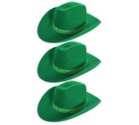 Adults Star Studded Cowboy Hat - Pack of 3 - Green Felt Western Style Hat with Decorative Star Studs - Classic Wild West Fancy Dress Costume Accessory for Parties Festivals Cosplay Cowgirl Events