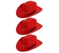 Adults Star Studded Cowboy Hat - Pack of 3 - Red Felt Western Style Hat with Decorative Star Studs - Classic Wild West Fancy Dress Costume Accessory for Parties Festivals Cosplay Cowgirl Events