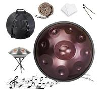 Adults Steel Drum 22 Inches D Minor 432Hz/440Hz - Handpan Drum 9/10/12 Notes, Hand Pan with Stand, Bag and Mallets, Handmade, Handpan for Performance and Audio Production(Purple,432HZ/9Note)