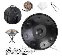 Adults Steel Drum 22 Inches D Minor 432Hz/440Hz - Handpan Drum 9/10/12 Notes, Hand Pan with Stand, Bag and Mallets, Handmade, Handpan for Performance and Audio Production(Black,432HZ/9Note)