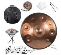 Adults Steel Drum 22 Inches D Minor 432Hz/440Hz - Handpan Drum 9/10/12 Notes, Hand Pan with Stand, Bag and Mallets, Handmade, Handpan for Performance and Audio Production(Gold,432HZ/9Note)