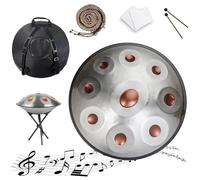 Adults Steel Drum 22 Inches D Minor 432Hz/440Hz - Handpan Drum 9/10/12 Notes, Hand Pan with Stand, Bag and Mallets, Handmade, Handpan for Performance and Audio Production(Gold-Silver,432HZ/9Note)