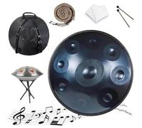 Adults Steel Drum 22 Inches D Minor 432Hz/440Hz - Handpan Drum 9/10/12 Notes, Hand Pan with Stand, Bag and Mallets, Handmade, Handpan for Performance and Audio Production(Blue,432HZ/10Note)