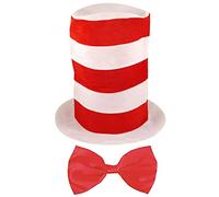 Adults Striped Cat in The Hat Red White Tall Hat Bow Tie World Book Day Character Dr Suess Set
