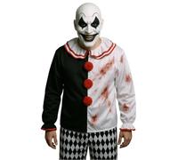Adults Terrifying Clown Costume - Scary Harlequin Halloween Fancy Dress Outfit with Blood Splatter, Creepy Circus Jester Killer Clown Attire