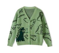 Adults Tops Dinosaur Print Long Sleeve Loose Knitted Cardigan with Buttons Autumn Outfit for Women Men S M L XL-A-a-Green-L