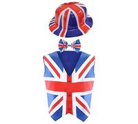 Adults Union Jack Costume - Medium - Union Jack Waistcoat + Union Jack Bowtie and Union Jack Bowler Hat - King's Fancy Dress Costume VE DAY COMMONWEALTH