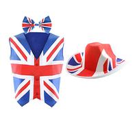 Adults Union Jack Costume - Medium - Union Jack Waistcoat + Union Jack Bowtie and Union Jack Cowboy Hat - King's Fancy Dress Costume VE DAY COMMONWEALTH