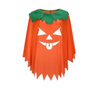 Adults Unisex Halloween Pumpkin Fancy Dress, Glow In The Dark 3 Piece Poncho Set with Headband & Trick Or Treat Bag, One Size Last Minute Cosplay Outfit for Costume Party