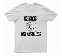 Adults Unisex Hooked on Fishing Printed T-Shirts - white - 3XL