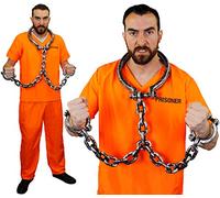 Adults Unisex Orange Convict Prisoner Costume. Convict, Prisoner, Cops and Robbers Fancy Dress. Orange Top & Trousers + Shackles. Size: X-large