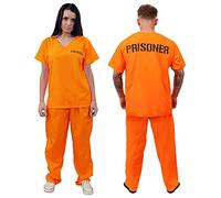 Adults Unisex Prisoners Costume - Orange Prisoner Top, Matching Orange Trousers - Cops & Robbers, Halloween Fancy Dress (Small)