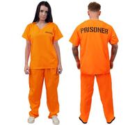 Adults Unisex Prisoners Costume - XX-Large - Orange Prisoner Top, Matching Orange Trousers - Cops & Robbers, Halloween Fancy Dress