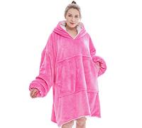 Adults Unisex Sherpa Lined Blanket Hoodie Bright Pink