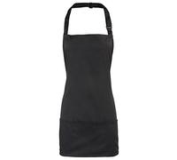 Adults/Unisex SHORT Polycotton 2 in 1 Waist Apron with Bib and Pockets - Cafe/Restaurant/Bar/Pub (Black)