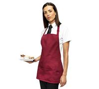 Adults/Unisex SHORT Polycotton 2 in 1 Waist Apron with Bib and Pockets - Cafe/Restaurant/Bar/Pub (Burgundy)