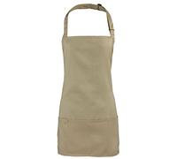 Adults/Unisex SHORT Polycotton 2 in 1 Waist Apron with Bib and Pockets - Cafe/Restaurant/Bar/Pub (Khaki)