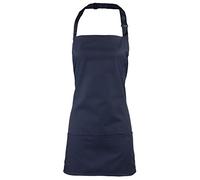 Adults/Unisex SHORT Polycotton 2 in 1 Waist Apron with Bib and Pockets - Cafe/Restaurant/Bar/Pub (Navy)