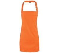 Adults/Unisex SHORT Polycotton 2 in 1 Waist Apron with Bib and Pockets - Cafe/Restaurant/Bar/Pub (Orange)