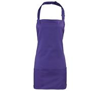 Adults/Unisex SHORT Polycotton 2 in 1 Waist Apron with Bib and Pockets - Cafe/Restaurant/Bar/Pub (Purple)