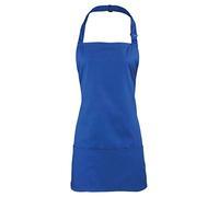 Adults/Unisex SHORT Polycotton 2 in 1 Waist Apron with Bib and Pockets - Cafe/Restaurant/Bar/Pub (Royal)